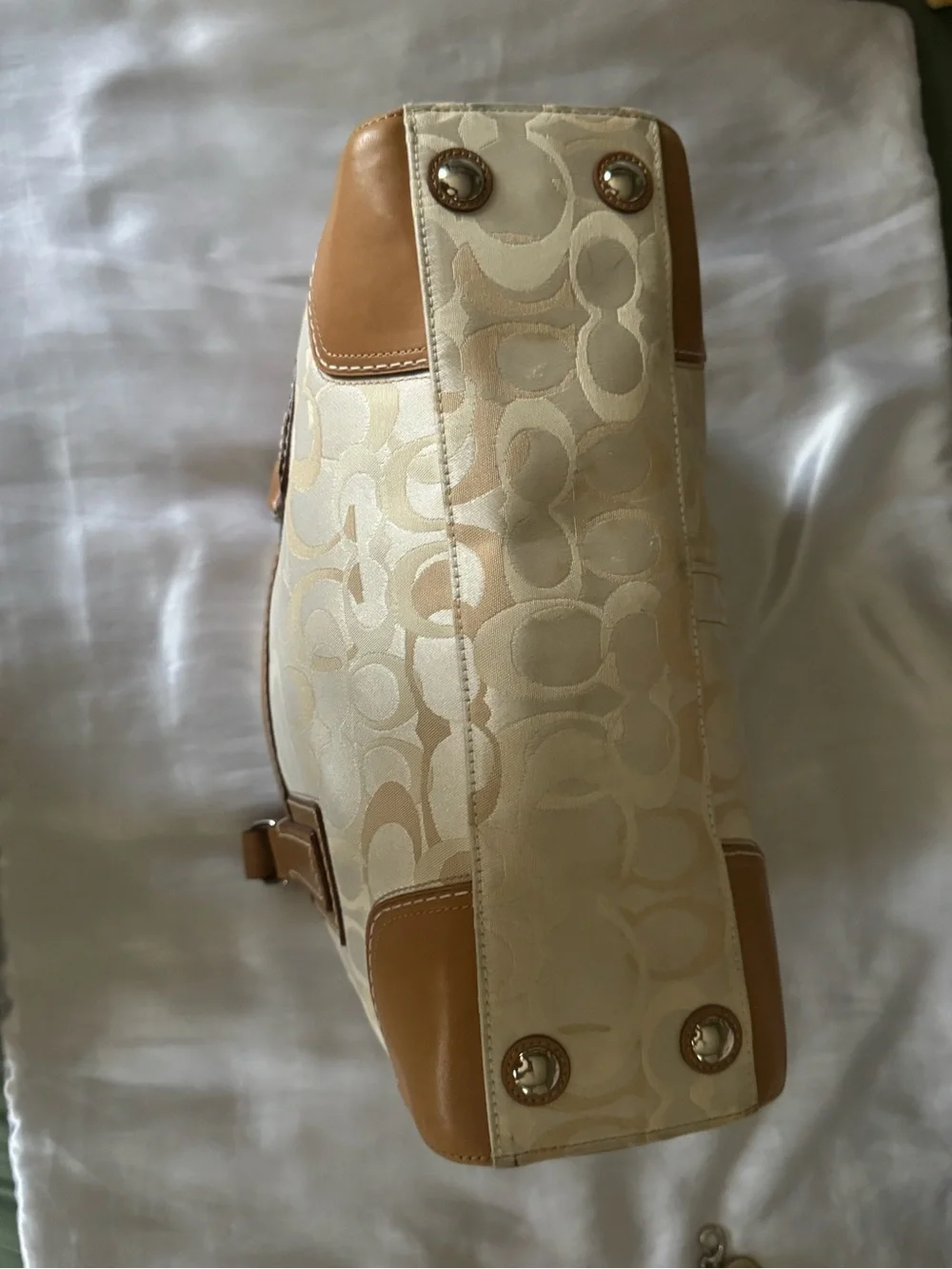 Coach Cream Shoulder Bag with Tan Leather Trim